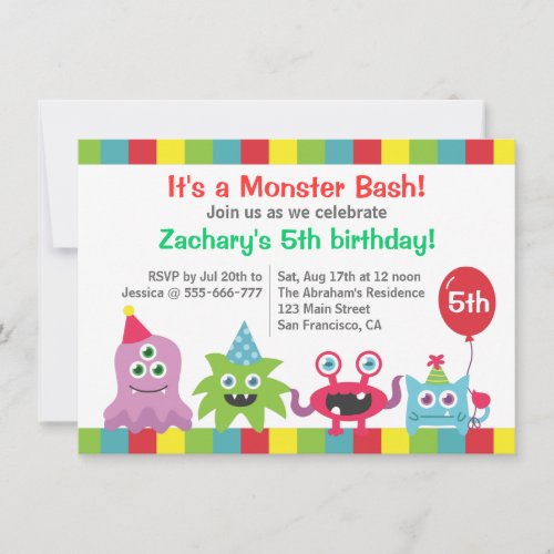 Cute Little Monster Birthday Party Bash for Kids Announcements