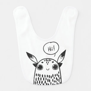 Cute Little Monster Black and White Illustrated Baby Bib