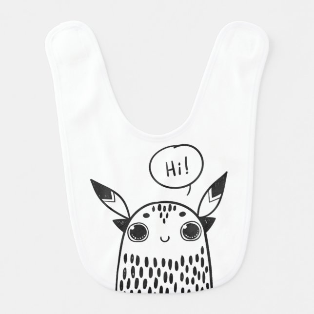 Cute Little Monster Black and White Illustrated Baby Bib (Front)