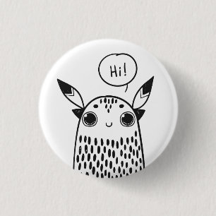 Cute Little Monster Black and White Illustrated Button