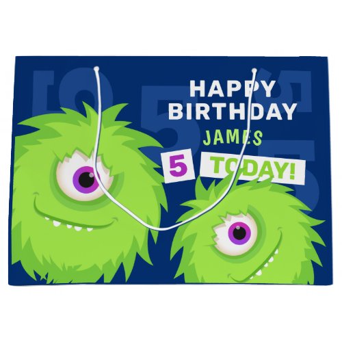 Cute Little Monster Blue and Green Large Gift Bag