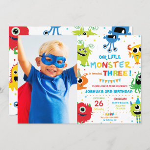Cute Little Monster Boy 1st Birthday Vibrant Photo Invitation