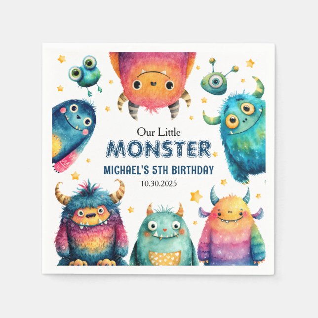 Cute Little Monster Cartoon Kids' Birthday Party  Napkins (Front)