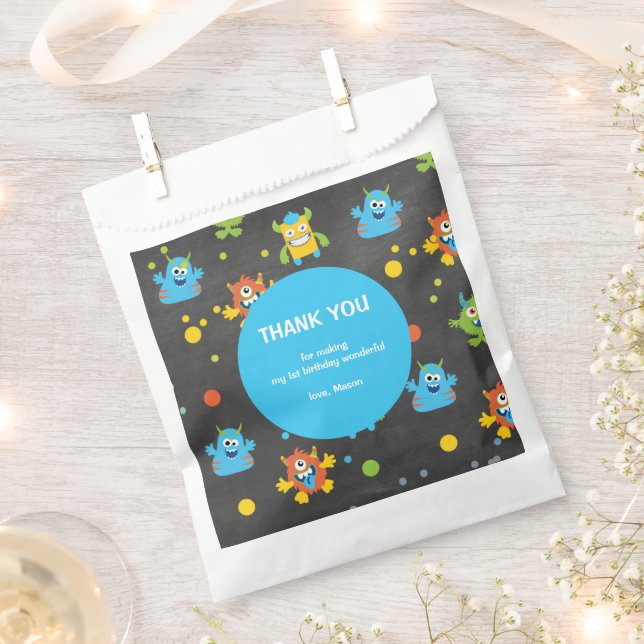 Cute little Monster chalkboard themed Birthday Favor Bag (Clipped)