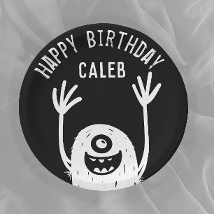 Cute Little Monster Custom Boys Birthday Paper Pla Paper Plates