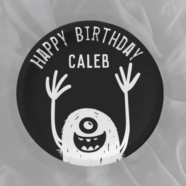 Cute Little Monster Custom Boys Birthday Paper Pla Paper Plates (Creator Uploaded)