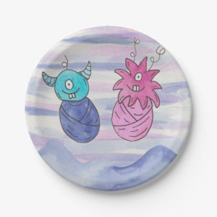 Cute Little Monster Gender Reveal Party Paper Plat Plates