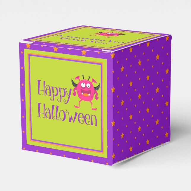 Cute Little Monster Green Kids Halloween Favor Boxes (Front Side)