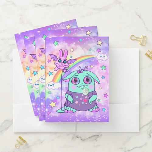 Cute Little Monster Kawaii Rainbow Pocket Folders