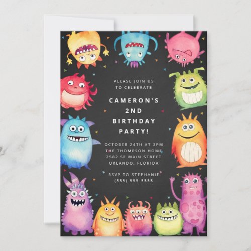 Cute Little Monster Kids Birthday Invitation