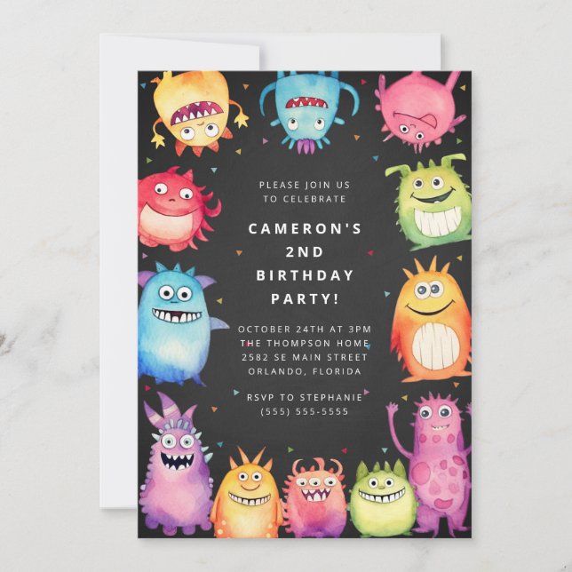 Cute Little Monster Kids Birthday Invitation (Front)