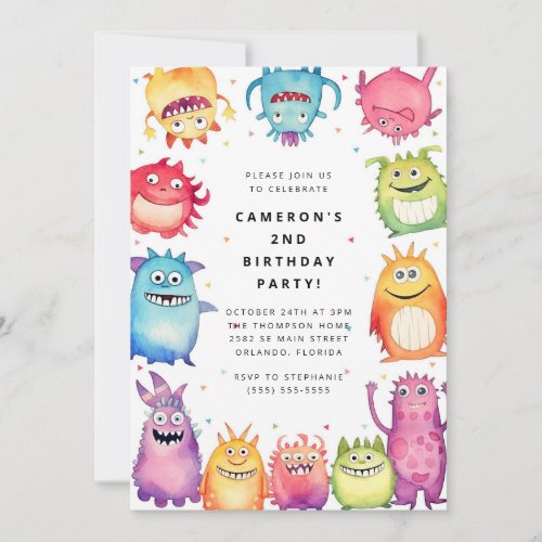 Cute Little Monster Kids Birthday Invitation
