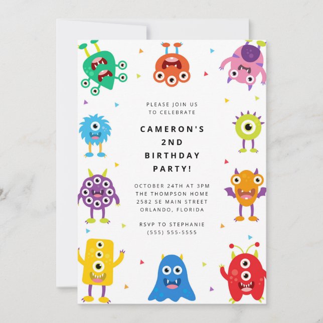 Cute Little Monster Kids Birthday Invitation (Front)