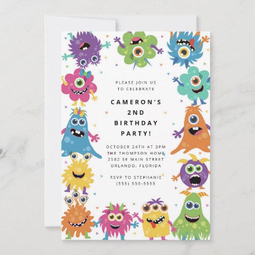 Cute Little Monster Kids Birthday Invitation