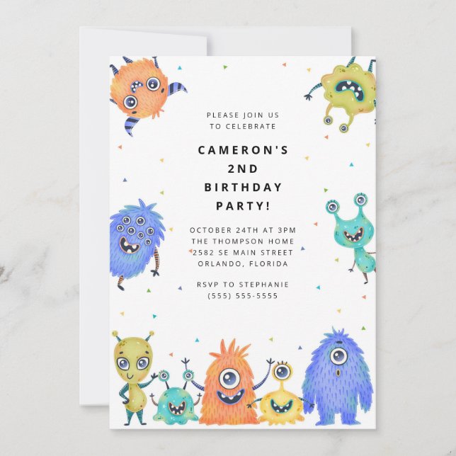 Cute Little Monster Kids Birthday Invitation (Front)
