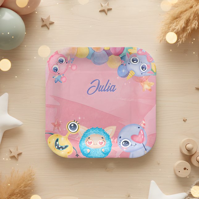 Cute Little Monster kids Birthday Paper Plates (Creator Uploaded)