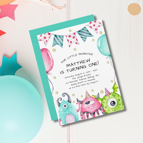 Cute Little Monster Kids Birthday Party Invitation