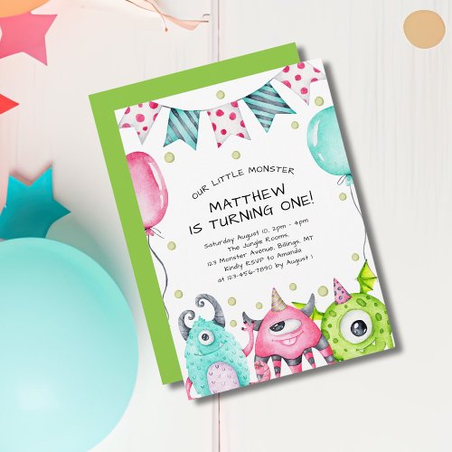 Cute Little Monster Kids Birthday Party Invitation