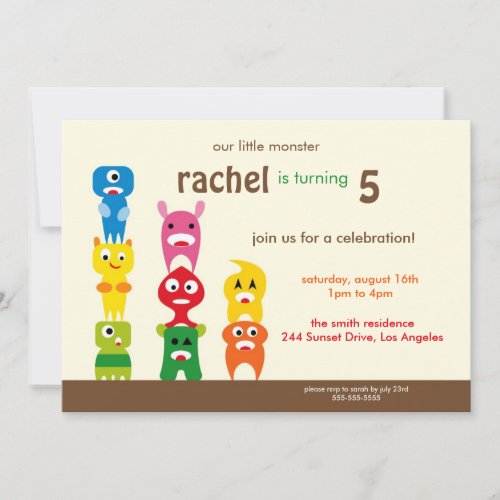 Cute Little Monster Kids Birthday Party Invite