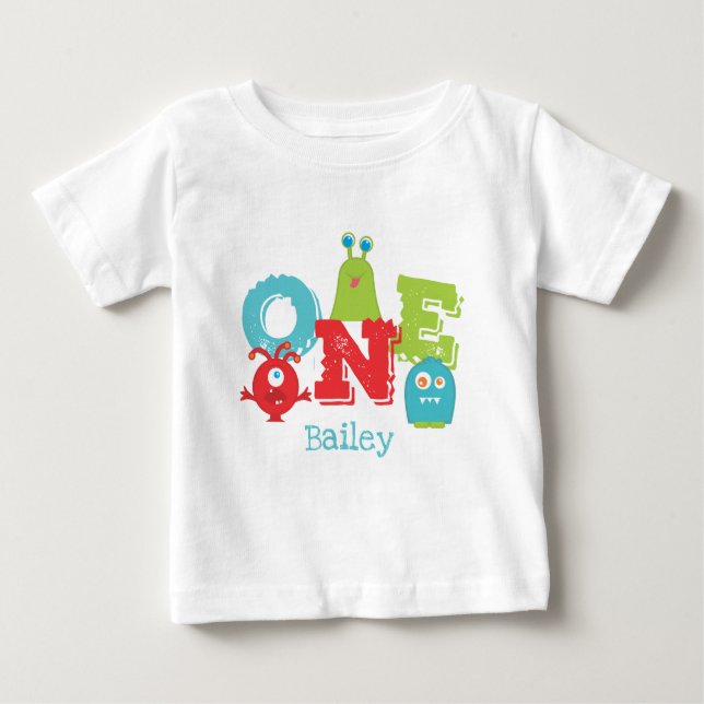 Cute Little Monster ONE 1st Birthday Baby T-Shirt (Front)