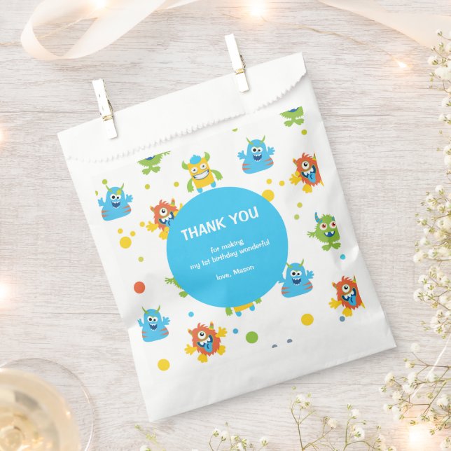 Cute little Monster themed Birthday party Favor Bag (Clipped)