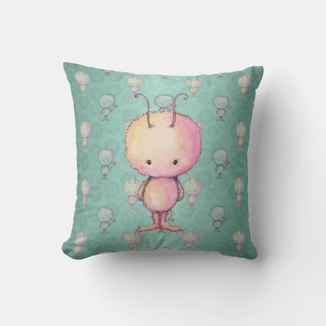 Cute Little Monster Throw Pillow (Front)