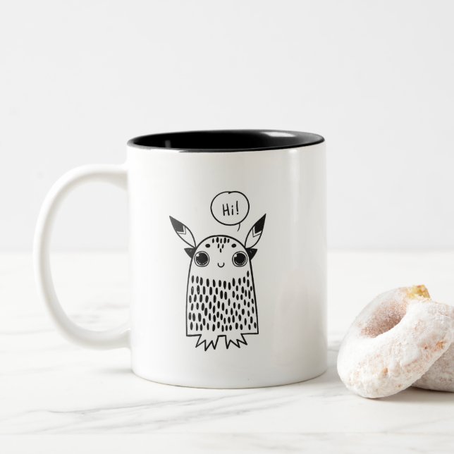 Cute little monster Two-Tone coffee mug (With Donut)