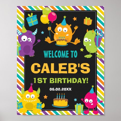 Cute Little Monsters 1st Birthday Party Welcome Poster