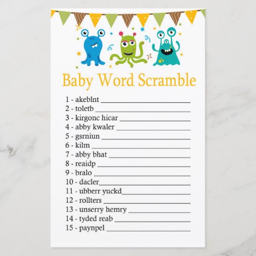 Cute Little Monsters Baby word scramble game