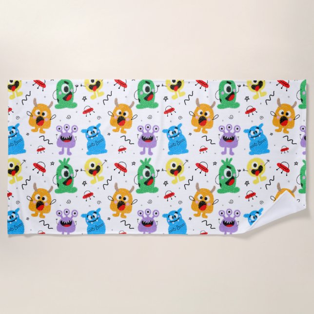 Cute Little Monsters Beach Towel (Front)
