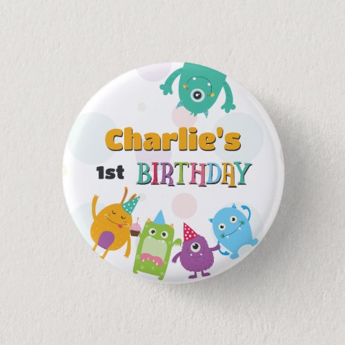 Cute Little Monsters Birthday Party Any Age Button