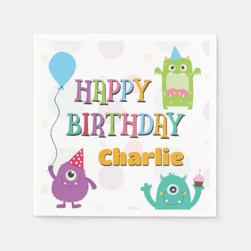 Cute Little Monsters Birthday Party Any Age Napkins