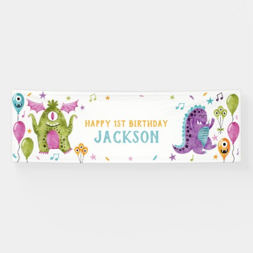 Cute Little Monsters Birthday Party Banner