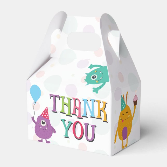 Cute Little Monsters Birthday Party Thank You Favor Boxes (Front Side)