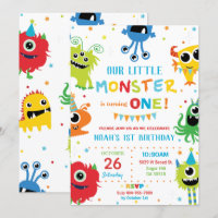 Cute Little Monsters Boy 1st Birthday Colorful