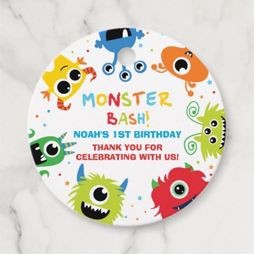 Cute Little Monsters Boy 1st Birthday Thank You Favor Tags