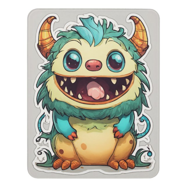 Cute Little Monsters Cartoon Sticker Illustration  Door Sign (Contemporary Vert)