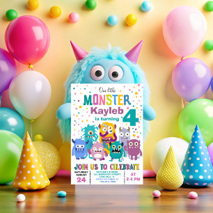 Cute Little Monsters Colorful Kids Birthday Party Invitation