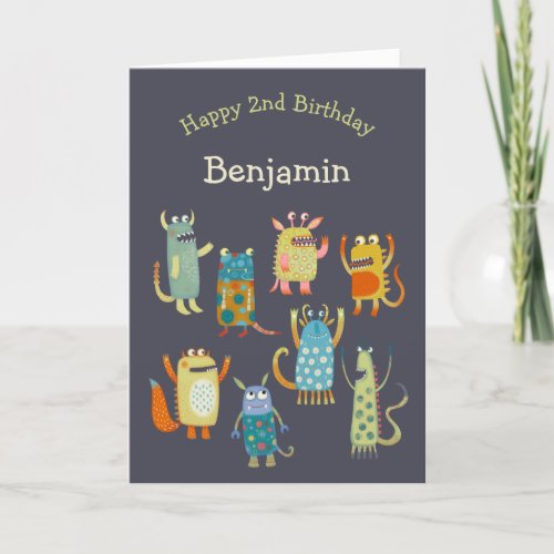 Cute Little Monsters Custom Name Age Birthday Card