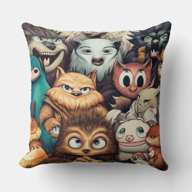 Cute Little monsters funny modern contemporary  Throw Pillow (Front)