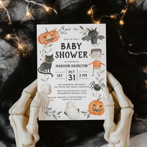 Cute Little Monsters Halloween Baby Shower Invitation