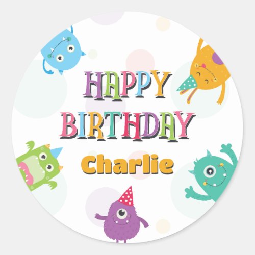 Cute Little Monsters Happy Birthday Party Any Age Classic Round Sticker