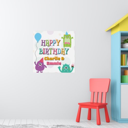 Cute Little Monsters Happy Birthday Party Any Age Poster