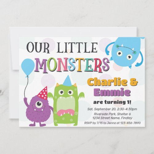 Cute Little Monsters Joint Birthday Party Any Age Invitation