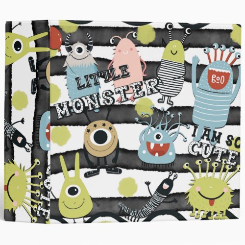 Cute Little Monsters Modern Chic Watercolor Stripe 3 Ring Binder