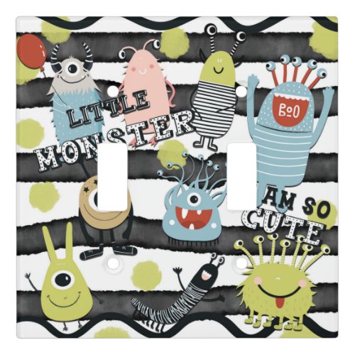 Cute Little Monsters Modern Chic Watercolor Stripe Light Switch Cover