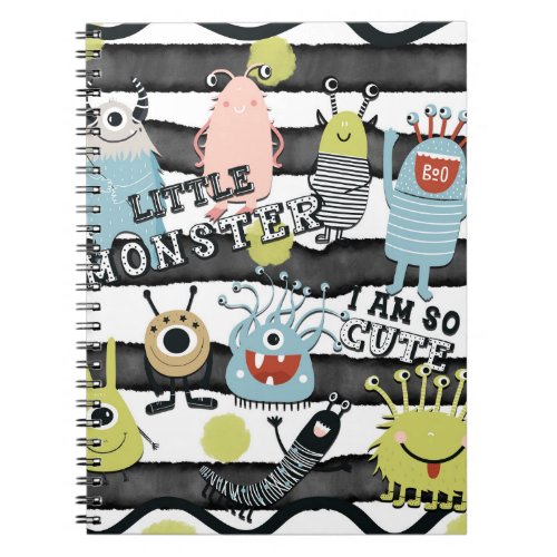 Cute Little Monsters Modern Chic Watercolor Stripe Notebook