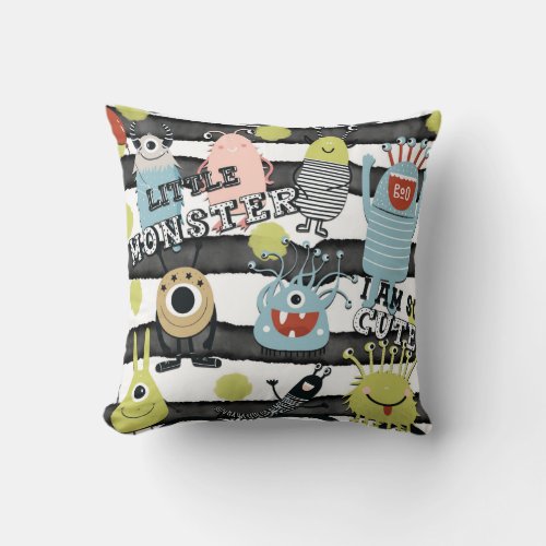 Cute Little Monsters Modern Chic Watercolor Stripe Throw Pillow