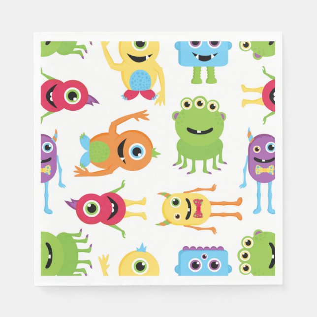 Cute Little Monsters Party Pattern Napkins (Front)