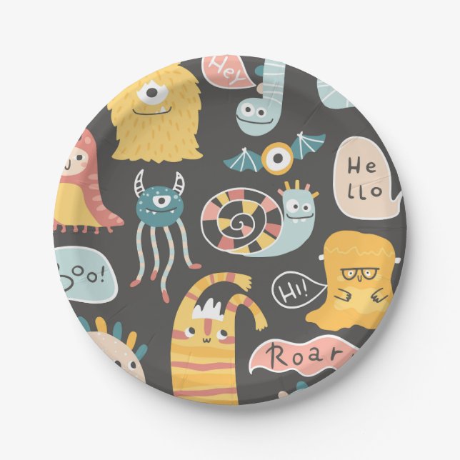 Cute Little Monsters Party Plates (Front)
